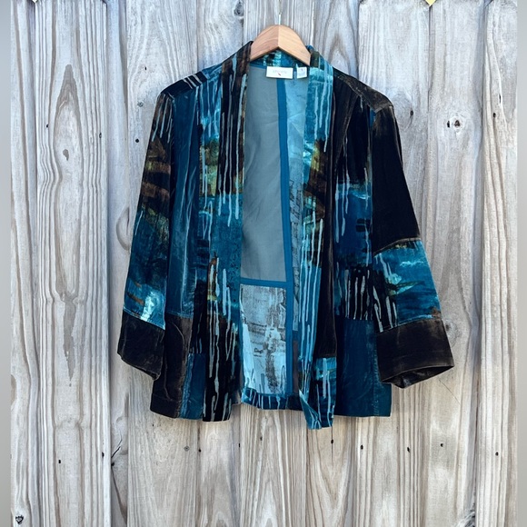 CHICOS BURNT OUT VELVET OPEN JACKET - Picture 1 of 4